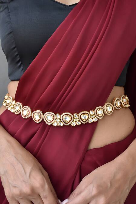 Buy_Swabhimann_Red Gold Plated Polki Kamarbandh _Online_at_Aza_Fashions