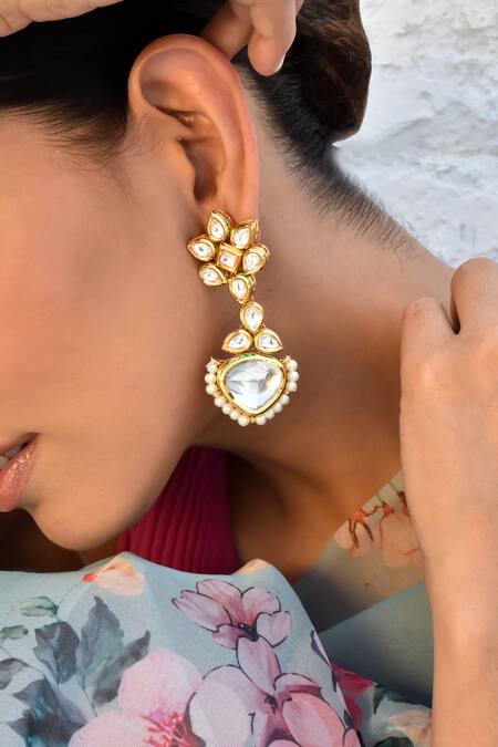Buy_Swabhimann_Gold Plated Diamonds, Stones Kundan Embellished Dangler Earrings _Online_at_Aza_Fashions