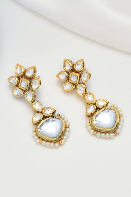 Shop_Swabhimann_Gold Plated Diamonds, Stones Kundan Embellished Dangler Earrings _Online_at_Aza_Fashions