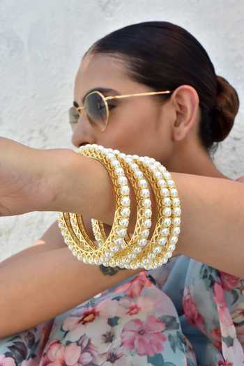 Buy_Swabhimann_White Pearls Embellished Bangles - 4 Pcs _Online_at_Aza_Fashions