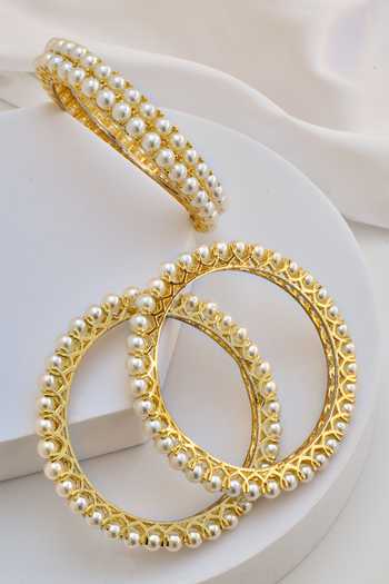 Shop_Swabhimann_White Pearls Embellished Bangles - 4 Pcs _Online_at_Aza_Fashions