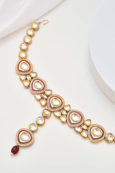 Shop_Swabhimann_Red Polki Embellished Mathapatti _Online_at_Aza_Fashions