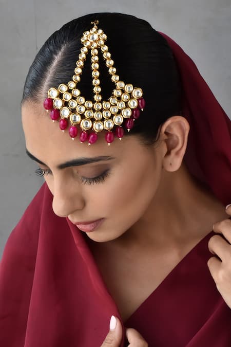 Buy_Swabhimann_Red Kundan Beaded Passa _Online_at_Aza_Fashions