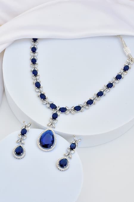 Swabhimann Sapphire Embellished Necklace & Earring Set 