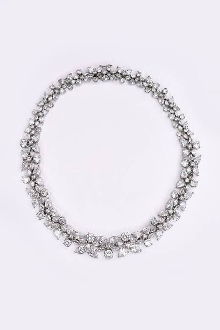 Buy_Our Purple Studio_Silver Plated Crystals Embellished Necklace Set _Online_at_Aza_Fashions