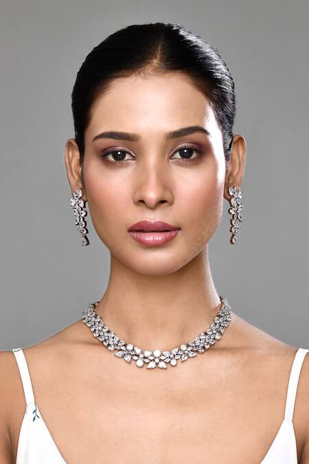 Shop_Our Purple Studio_Silver Plated Crystals Embellished Necklace Set _Online_at_Aza_Fashions