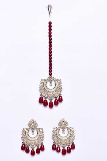 Our Purple Studio_Red Crystals, Beads Embellished Jewellery Set_Online_at_Aza_Fashions