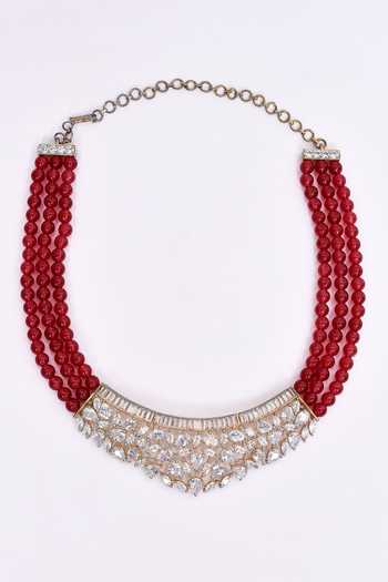 Buy_Our Purple Studio_Red Crystals, Beads Embellished Jewellery Set_Online_at_Aza_Fashions