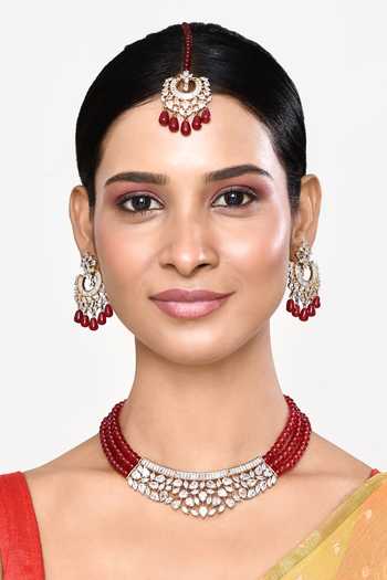 Shop_Our Purple Studio_Red Crystals, Beads Embellished Jewellery Set_Online_at_Aza_Fashions