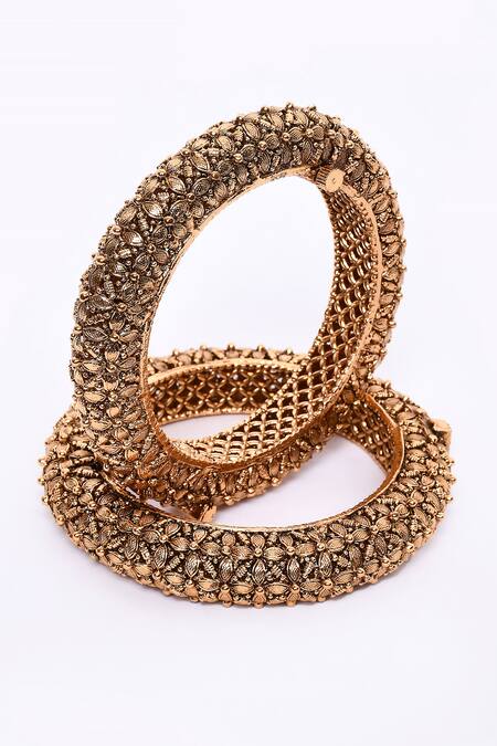 Our Purple Studio_Gold Plated Crystals Bloomy Petal Bangles Set Of 2 _Online_at_Aza_Fashions