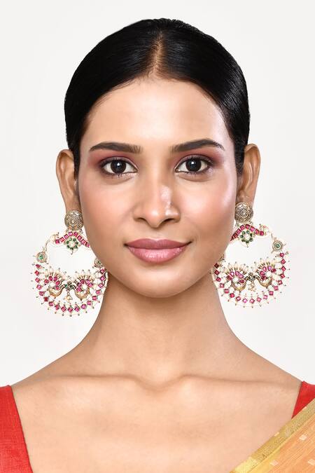 Buy_Our Purple Studio_White Applique Stone Embellished Phool Chandbali _Online_at_Aza_Fashions