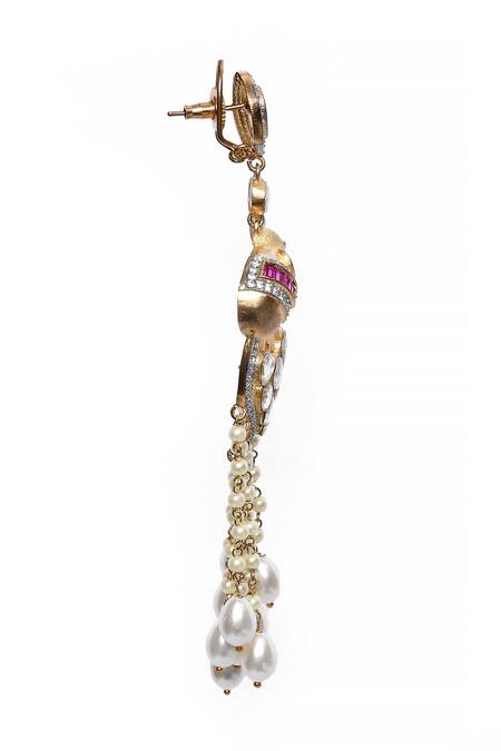 Our Purple Studio_Gold Plated Crystals, Pearls Gaja Rays Embellished Danglers _Online_at_Aza_Fashions