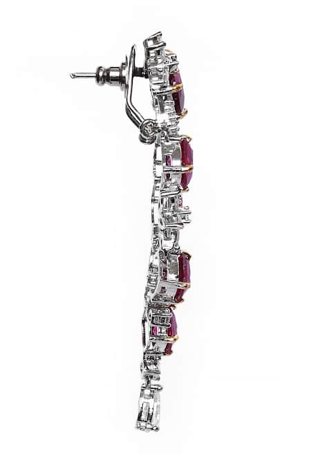 Our Purple Studio_White Applique, Stones Bloom Vine Embellished Danglers _Online_at_Aza_Fashions