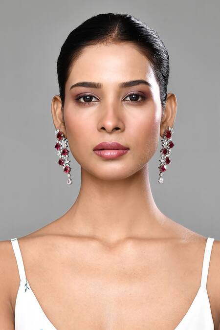 Buy_Our Purple Studio_White Applique, Stones Bloom Vine Embellished Danglers _Online_at_Aza_Fashions