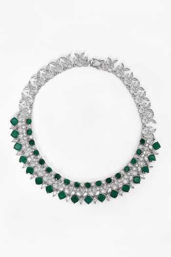 Our Purple Studio_Green Crystals, Stones Studded Floral Necklace Set_Online_at_Aza_Fashions