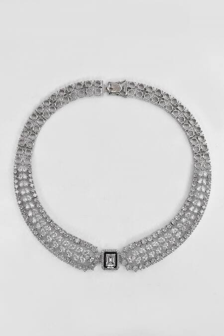 Our Purple Studio_White Crystals, Stones Studded Choker Necklace Set _Online_at_Aza_Fashions