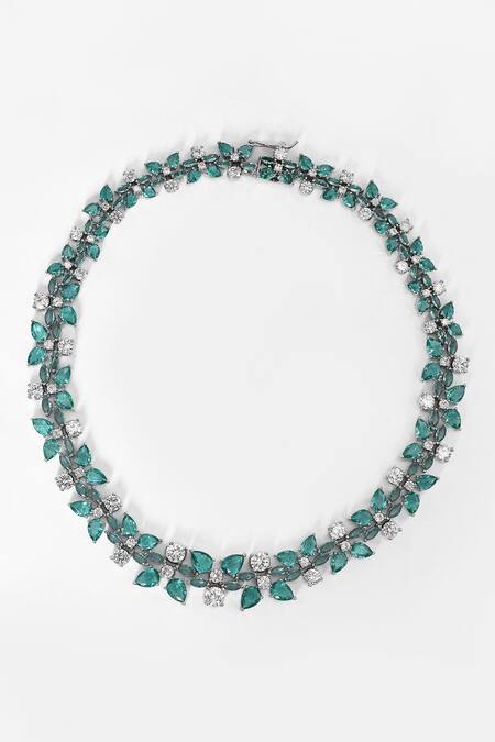 Our Purple Studio_Green Crystals, Stones Studded Floral Vine Necklace Set _Online_at_Aza_Fashions