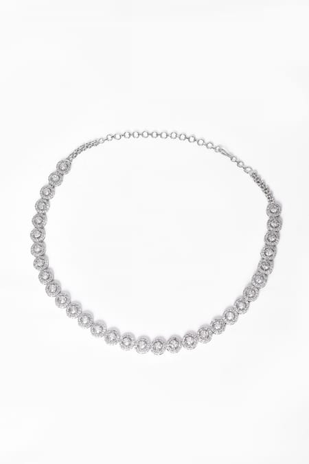 Shop_Our Purple Studio_White Beads, Stones, Crystals Round Studded Necklace Set _Online_at_Aza_Fashions