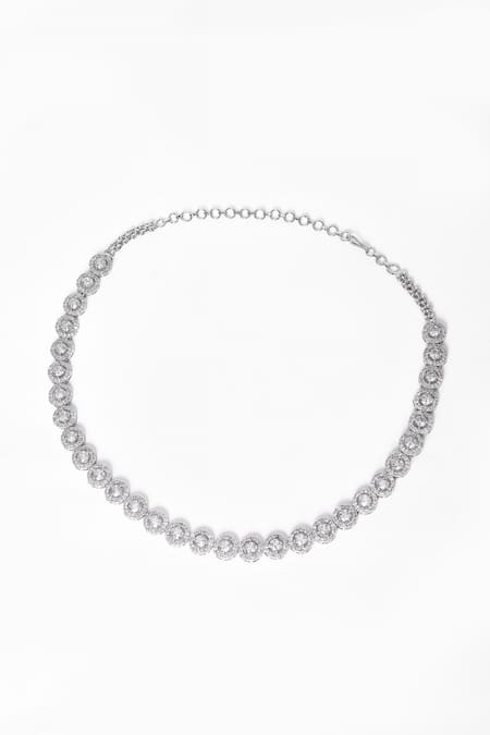 Our Purple Studio_White Beads, Stones, Crystals Round Studded Necklace Set _at_Aza_Fashions