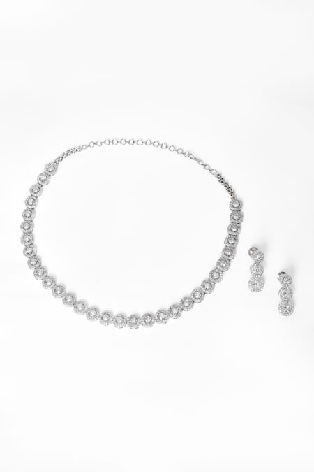 Buy_Our Purple Studio_White Beads, Stones, Crystals Round Studded Necklace Set 