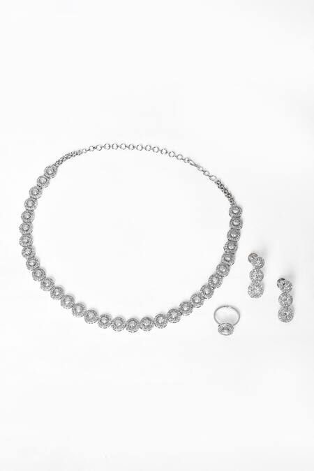 Shop_Our Purple Studio_White Beads, Stones, Crystals Round Studded Necklace Set 