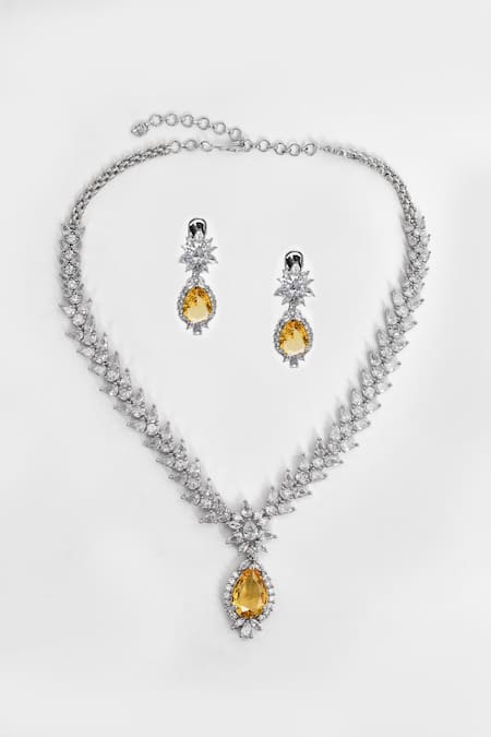 Our Purple Studio Floral Stone Studded Drop Necklace Set 