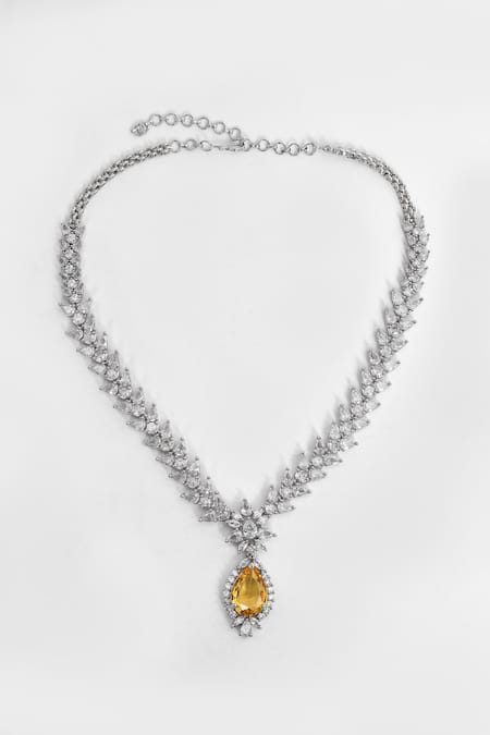 Our Purple Studio_White Diamonds, Stones Floral Studded Drop Necklace Set _Online_at_Aza_Fashions