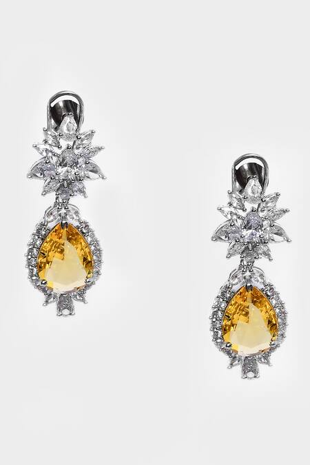 Buy_Our Purple Studio_White Diamonds, Stones Floral Studded Drop Necklace Set _Online_at_Aza_Fashions