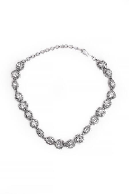 Our Purple Studio_Silver Plated Crystals Clear Stone Studded Necklace Set _Online_at_Aza_Fashions