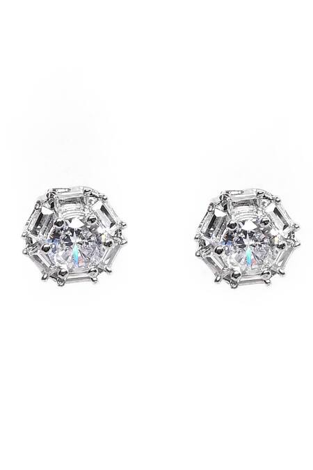 Buy_Our Purple Studio_Silver Plated Crystals Clear Stone Studded Necklace Set _Online_at_Aza_Fashions