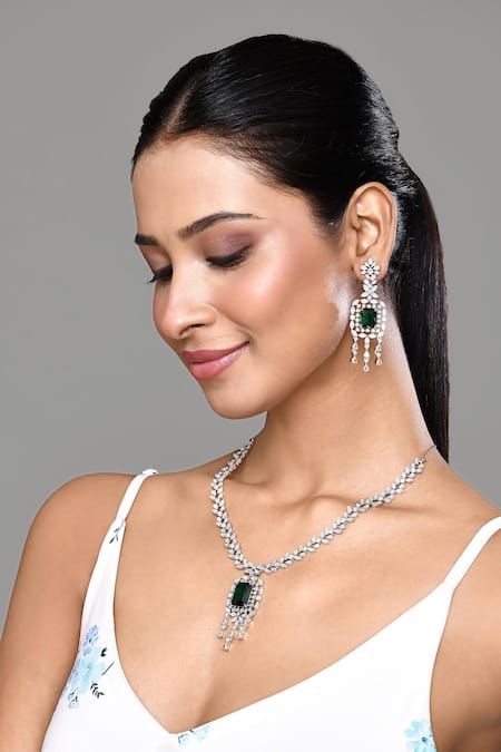 Our Purple Studio Stone Studded Foliage Drop Necklace Set 