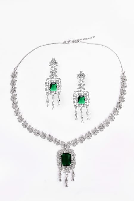 Our Purple Studio Stone Studded Foliage Drop Necklace Set 