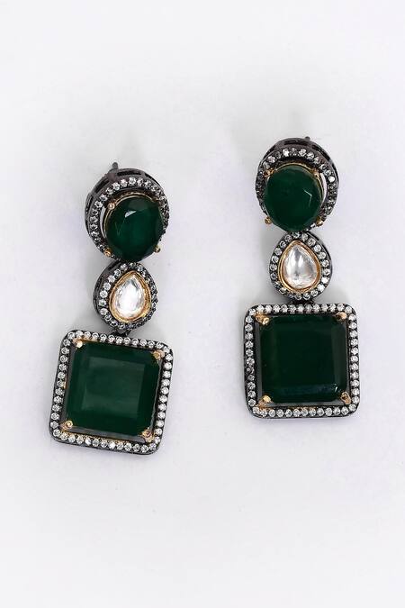 Shop_Our Purple Studio_Green Diamonds, Stones Studded Multi-layered Necklace Set _Online_at_Aza_Fashions