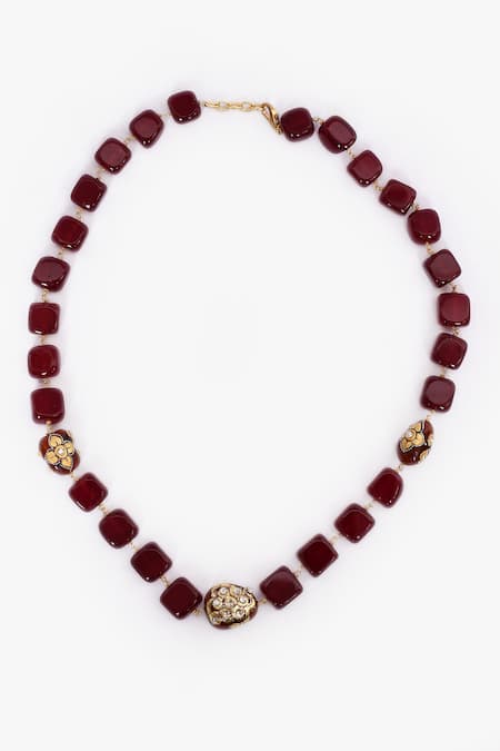 Shop_Our Purple Studio_Red Square Bead Necklace _at_Aza_Fashions