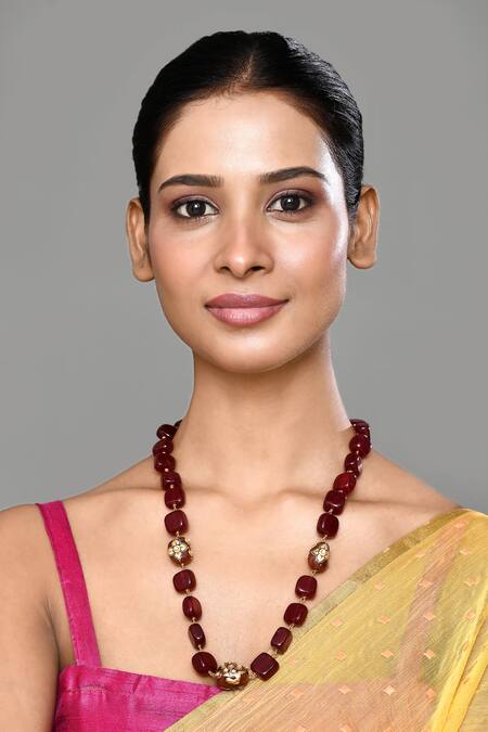 Our Purple Studio_Red Square Bead Necklace _Online_at_Aza_Fashions