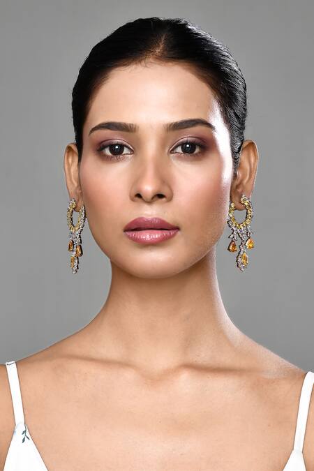 Buy_Our Purple Studio_White Crystals, Stones Embellished Dangler Earrings _Online_at_Aza_Fashions