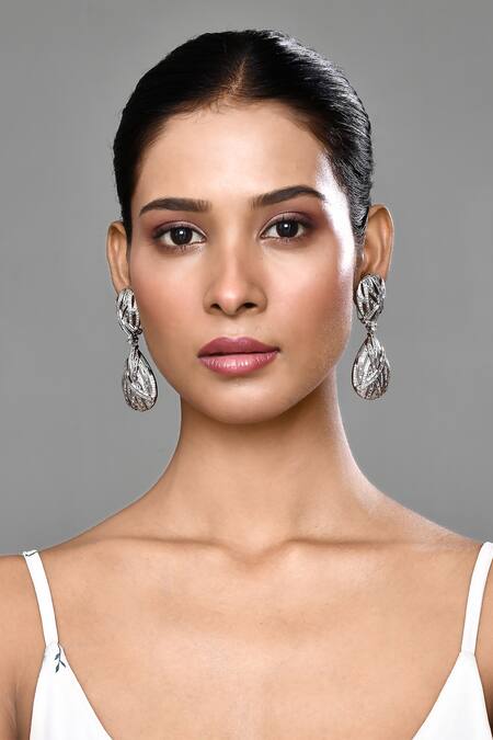 Buy_Our Purple Studio_White Stones Embellished Dangler Earrings _Online_at_Aza_Fashions