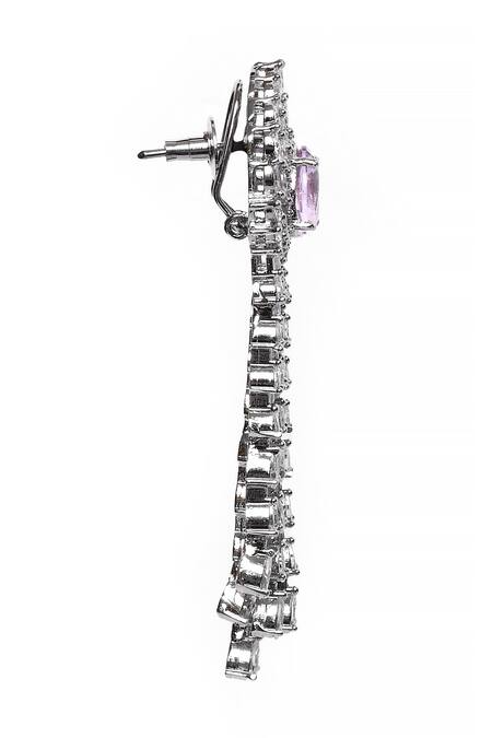 Our Purple Studio_Silver Plated Crystals, Stones Embellished Dangler Earrings _Online_at_Aza_Fashions