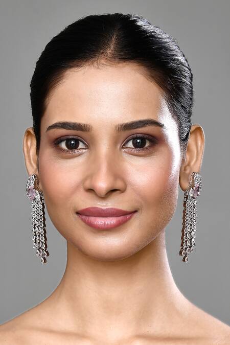 Buy_Our Purple Studio_Silver Plated Crystals, Stones Embellished Dangler Earrings _Online_at_Aza_Fashions