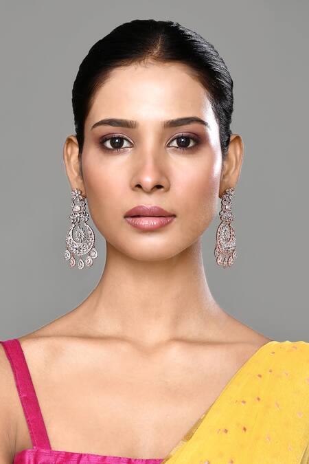 Buy_Our Purple Studio_Rose Gold Stones Work Dangler Earrings _Online_at_Aza_Fashions