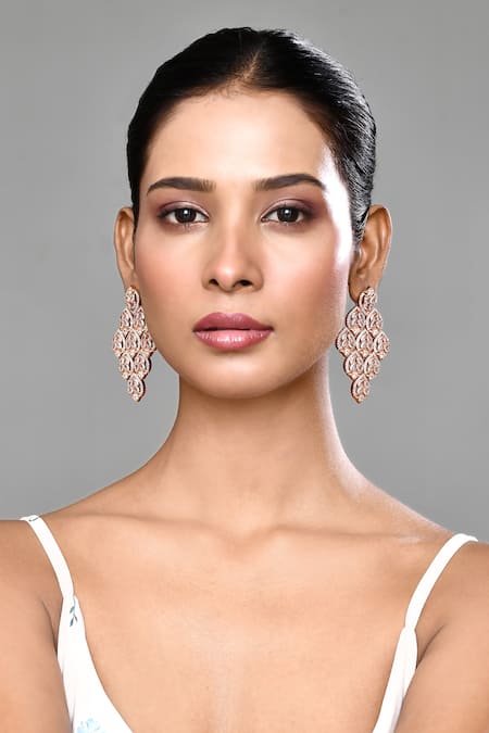 Buy_Our Purple Studio_Rose Gold Stones Embellished Dangler Earrings _Online_at_Aza_Fashions