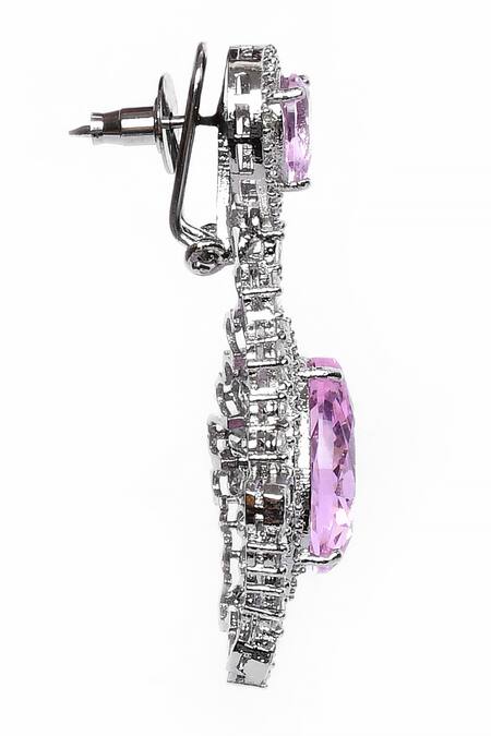 Our Purple Studio_Silver Plated Crystals, Stones Embellished Dangler Earrings _Online_at_Aza_Fashions