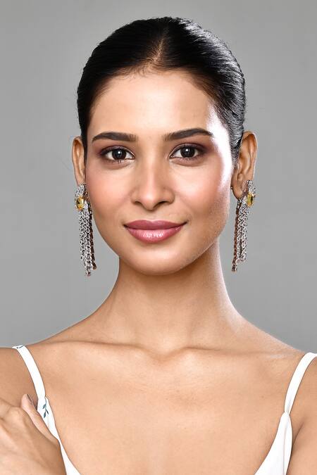 Buy_Our Purple Studio_Silver Plated Crystals, Stones Embellished Dangler Earrings _Online_at_Aza_Fashions