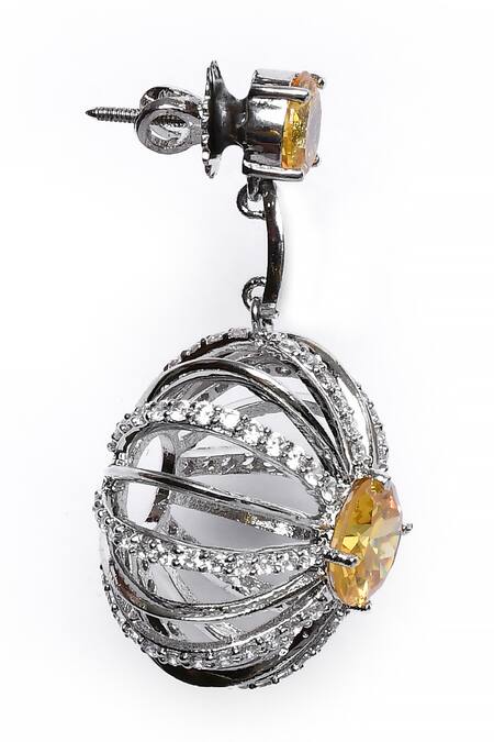 Our Purple Studio_Silver Plated Crystals, Stones And Embellished Dangler Earrings_Online_at_Aza_Fashions