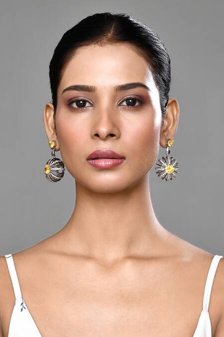 Buy_Our Purple Studio_Silver Plated Crystals, Stones And Embellished Dangler Earrings_Online_at_Aza_Fashions