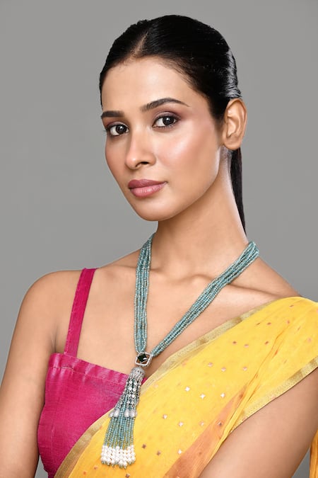 Our Purple Studio_Blue Embellished Long Pendant Necklace_Online_at_Aza_Fashions