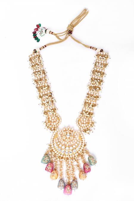 Our Purple Studio_Gold Plated Stones Embellished Long Pendant Necklace Set _Online_at_Aza_Fashions