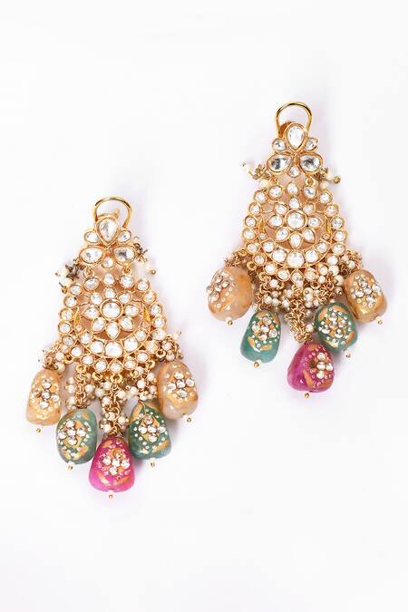 Shop_Our Purple Studio_Gold Plated Stones Embellished Long Pendant Necklace Set _Online_at_Aza_Fashions