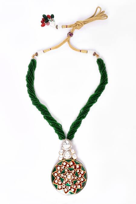 Our Purple Studio_Gold Plated Crystals, Beads, Stones Embellished Pendant Necklace Set _Online_at_Aza_Fashions