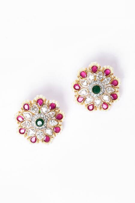 Buy_Our Purple Studio_White Crystals, Beads, Stones Embellished Long Pendant Necklace Set_Online_at_Aza_Fashions